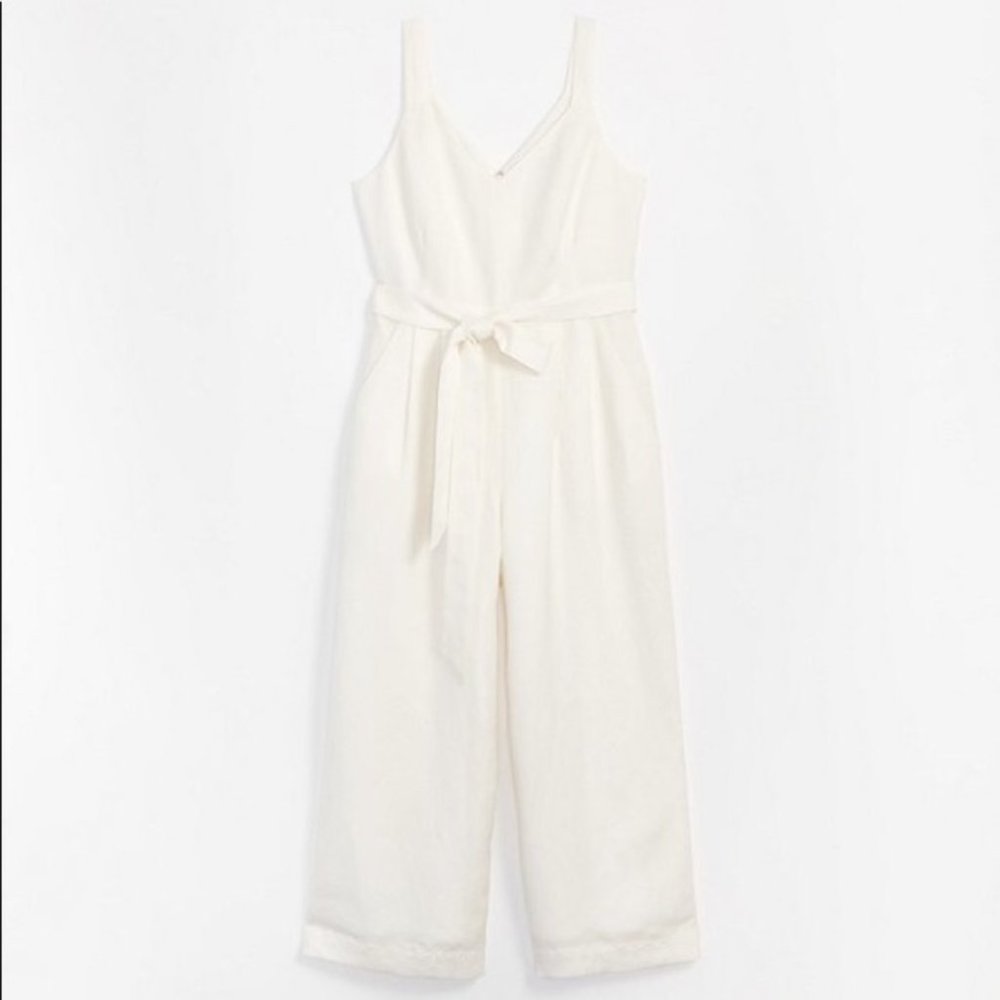 Ann Taylor LOFT Ivory off white  linen cropped wideleg nwt sleeveless jumpsuit